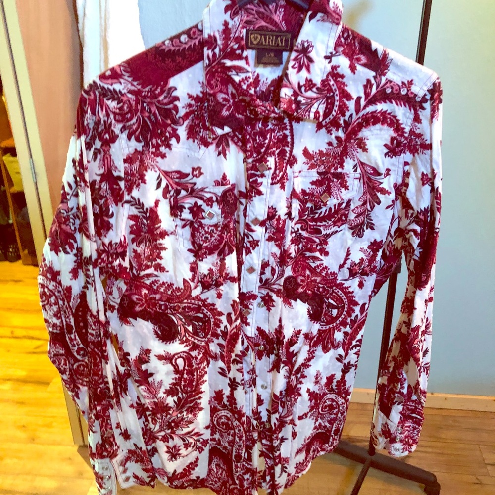 Ariat Red and White Button Down Shirt